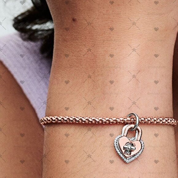 Pandora Two-tone Twistable Heart Padlock Double Dangle Charm|Two-tone - Picture 2 of 2